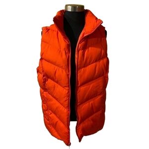 Lands' End Women's Puffer Vest Size L Orange Winter Zip Up